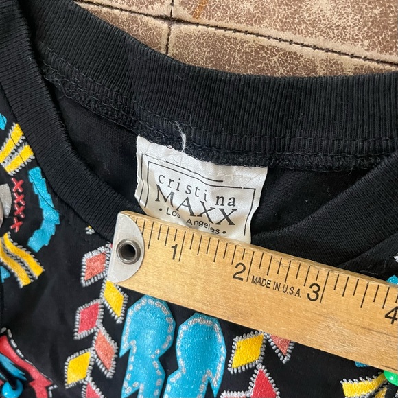 Cristina Maxx Blouse Black Pull Over Long Sleeve Boho Tribal Vintage 80s / 90s - Picture 6 of 9